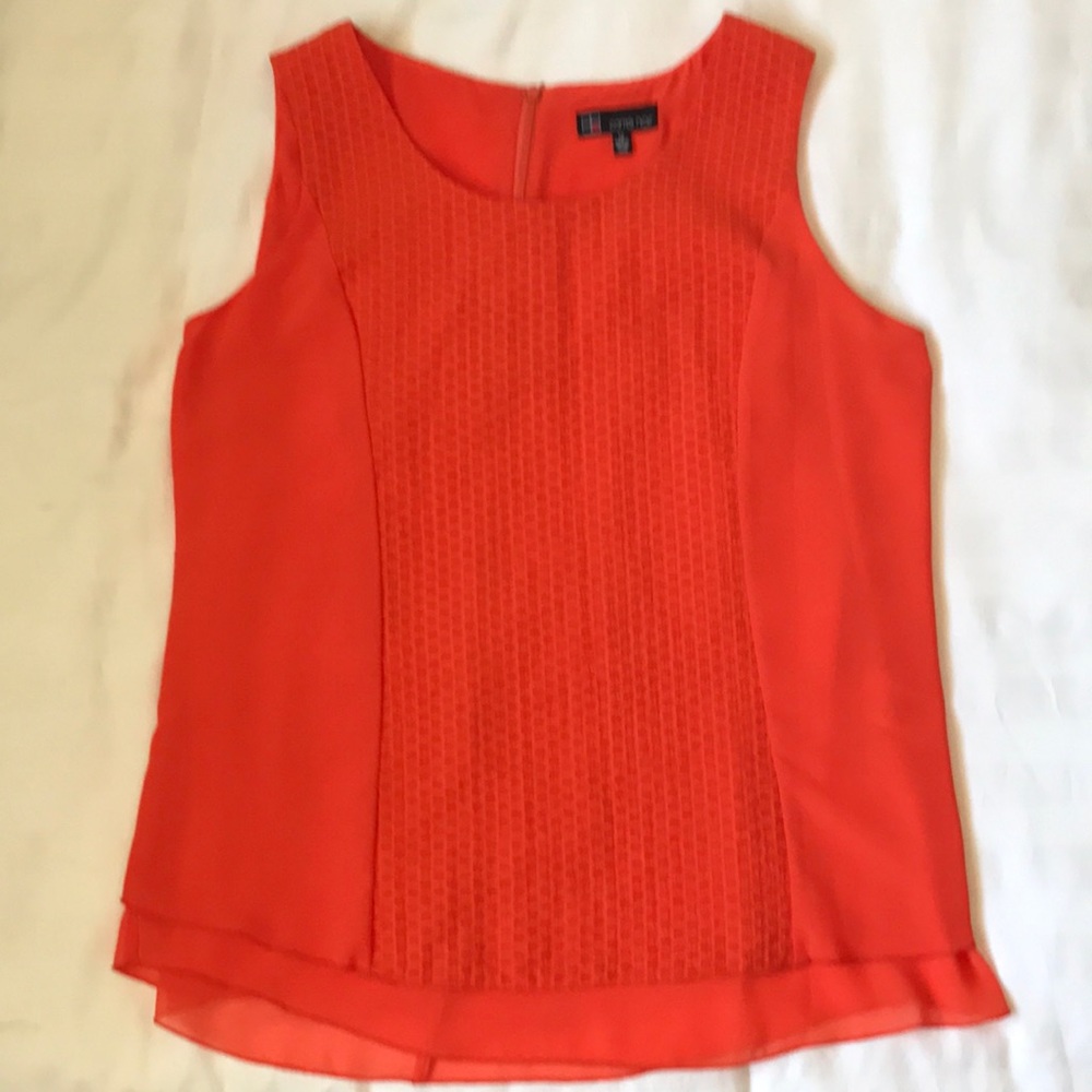 Carré noir orange layered sleeveless top with front/back textured centres EUC